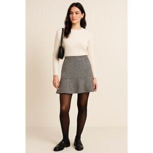 Preppy‎ Ruffle Houndstooth Skirt A- Line Flared Mini Black White Women’s Size 4